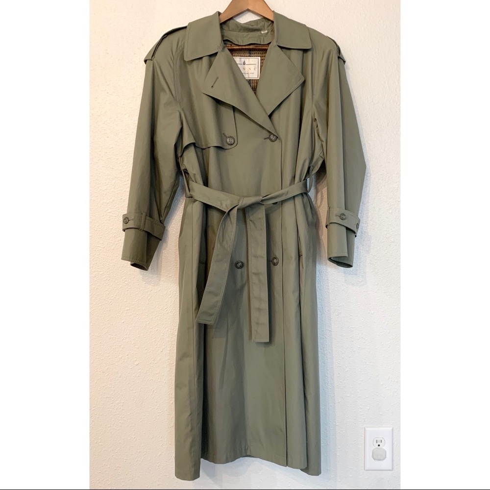London Fog Sage Green Trench Coat Size 12
